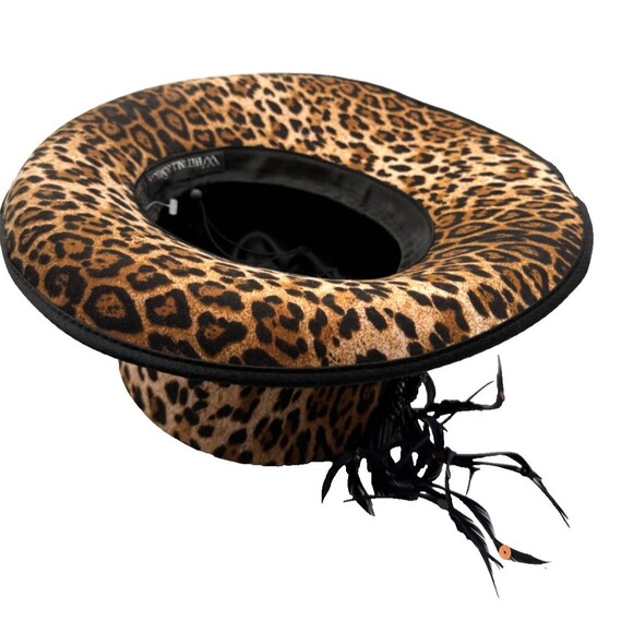 Women\'s Leopard Print Hat Church Wedding Derby Feather Rhinestone Whittall Shon